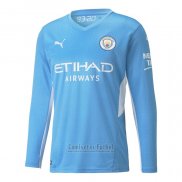 Camiseta Manchester City 1ª Manga Larga 2021-2022